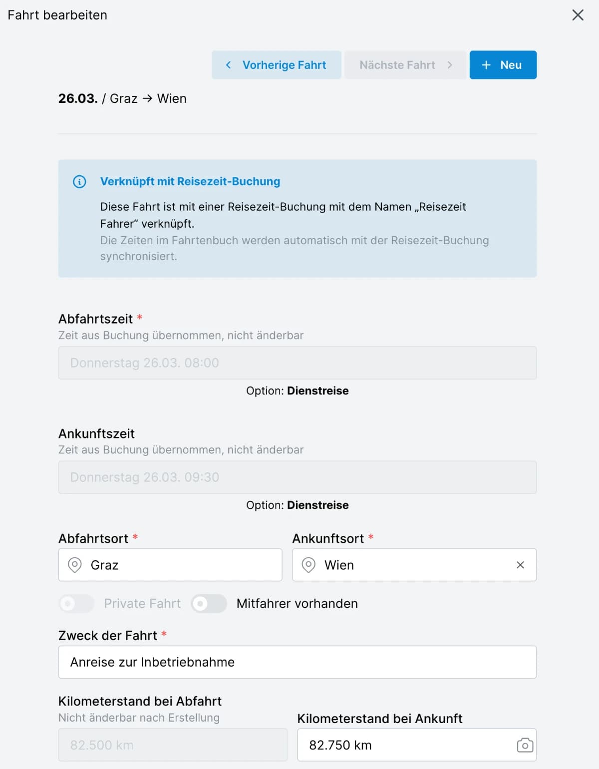 Fahrt bearbeiten