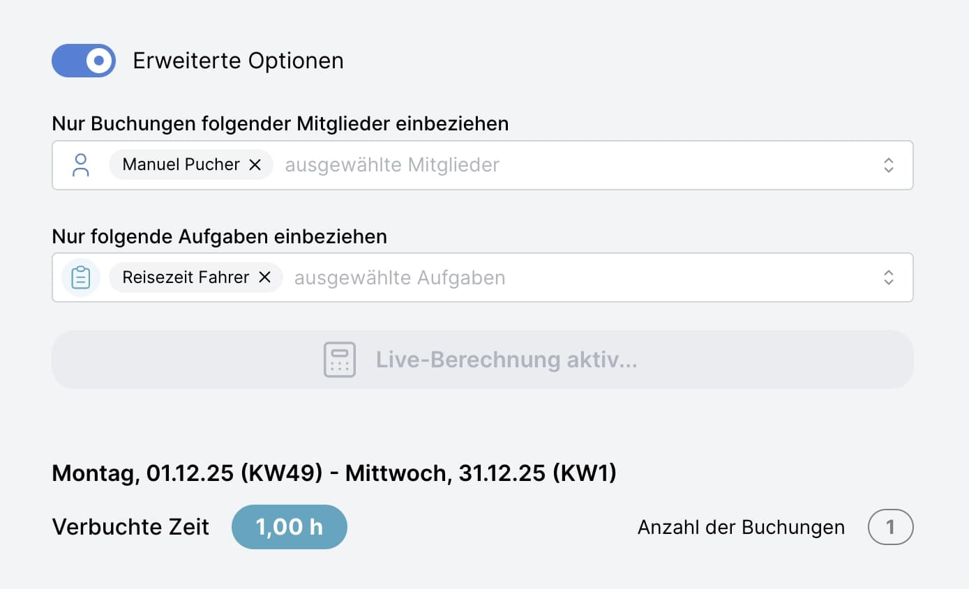 Filtern mit Erweiterten Optionen