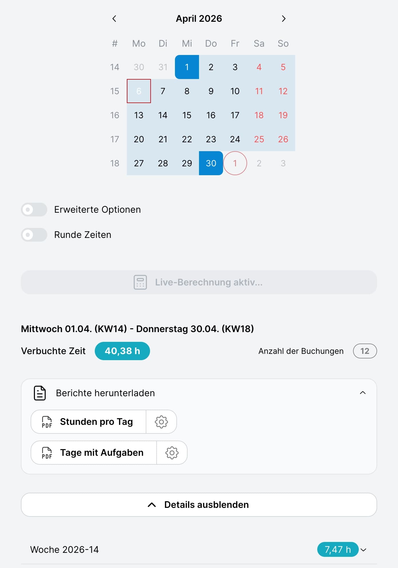 Projektzeiten berechnen & exportieren