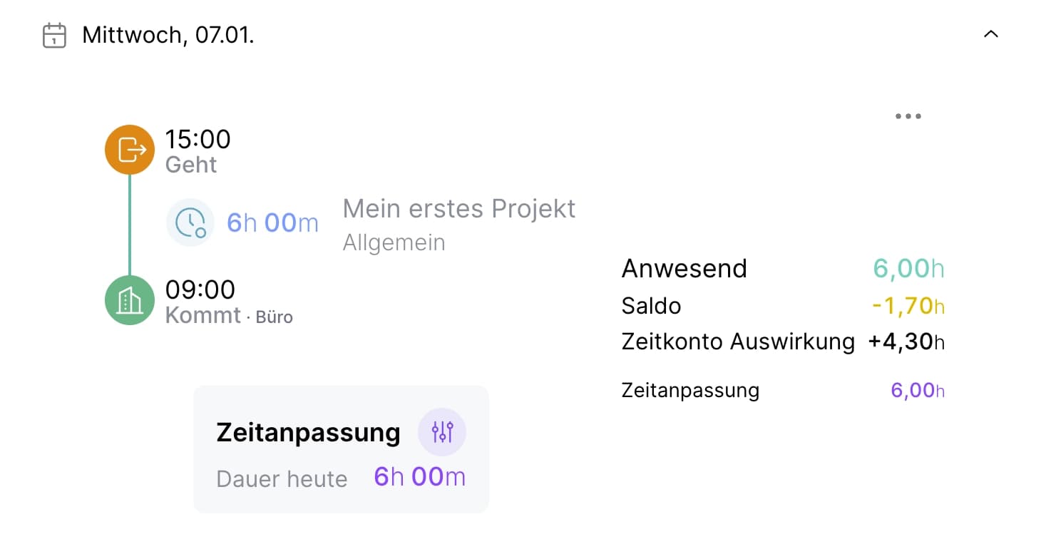 Stempelungen eines Tages mit Zeitanpassung