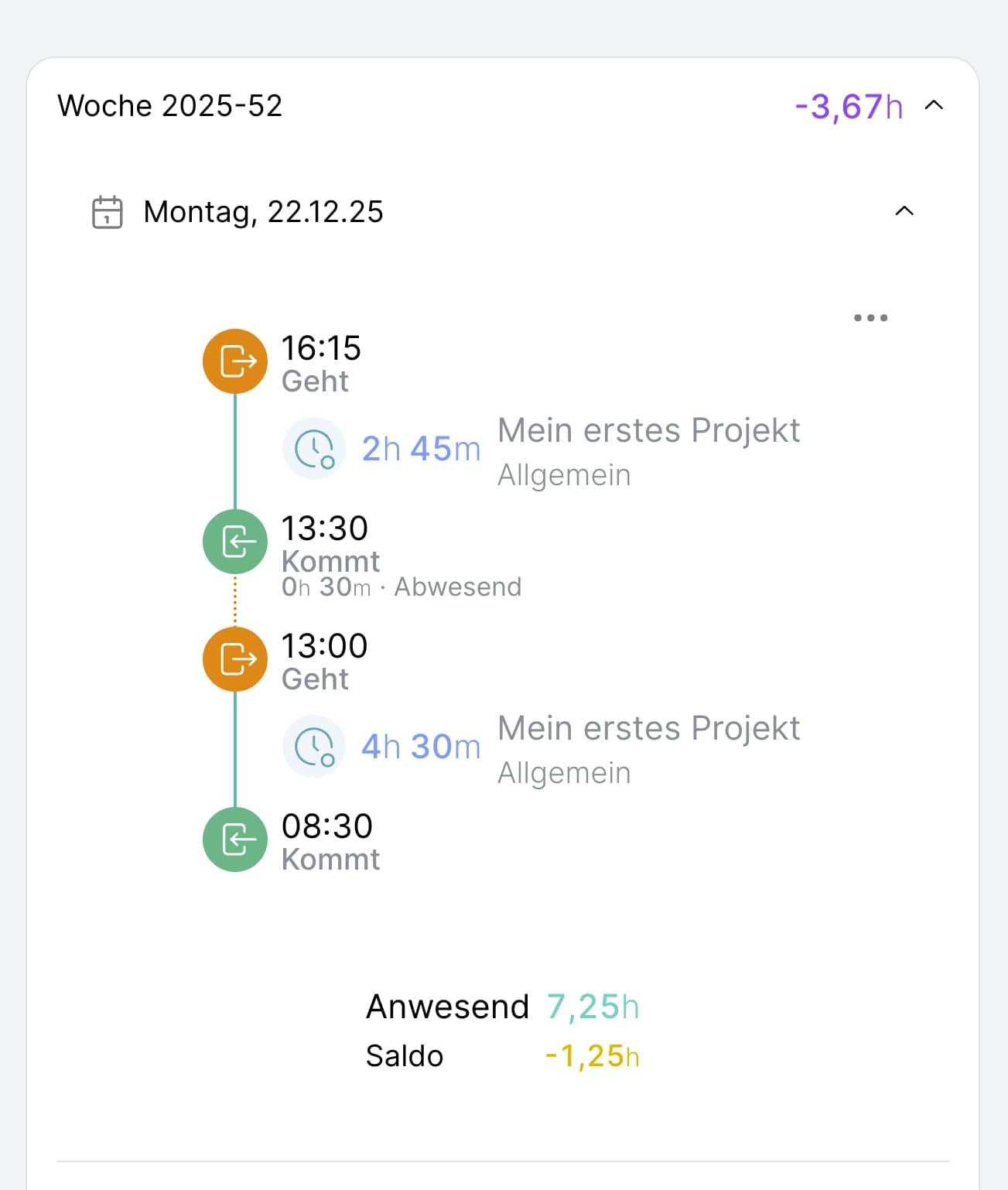 Zeiteinträge eines Mitglieds - Detailansicht eines Tages